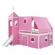 preview thumbnail 5 of 7, Pink Pine Wood Castle-Inspired Bunk Bed with Slide