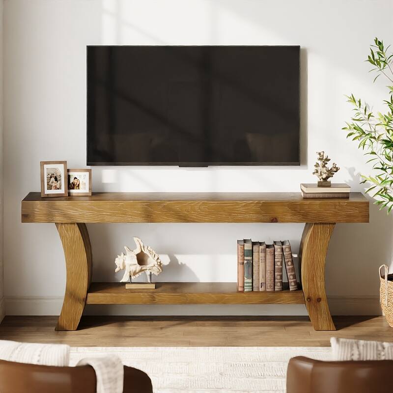 63" Solid Wood TV Stand Low Storage Entertainment Center for Living Room - n/a - Dark Brown