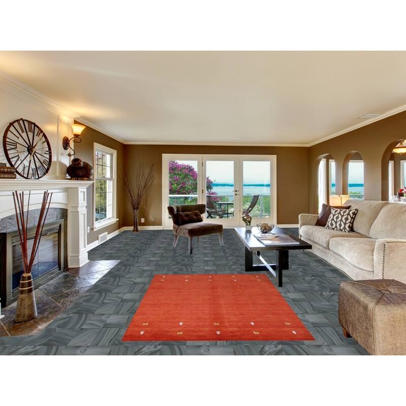 Orange Animals Gabbeh Indian Rug Hand-Knotted Wool Carpet - 4'6" x 6'6"