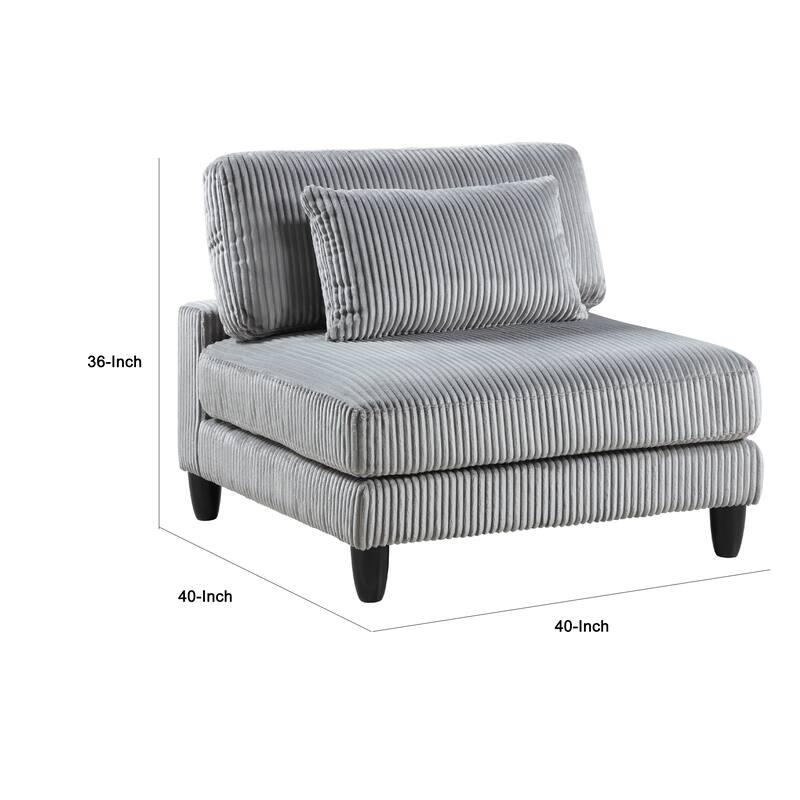 Mear Modular Armless Chair w Black Solid Wood Legs, Gray Corduroy