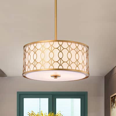 Corrigan Matte Gold 3-Light Fabric Shade Drum Chandelier