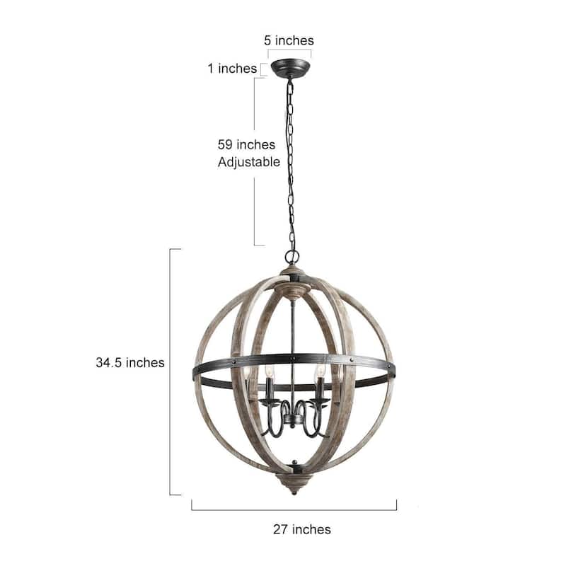 Azizon Farmhouse 6-Light Wood Chandelier Globe Lights for Living Dining Room Hallway