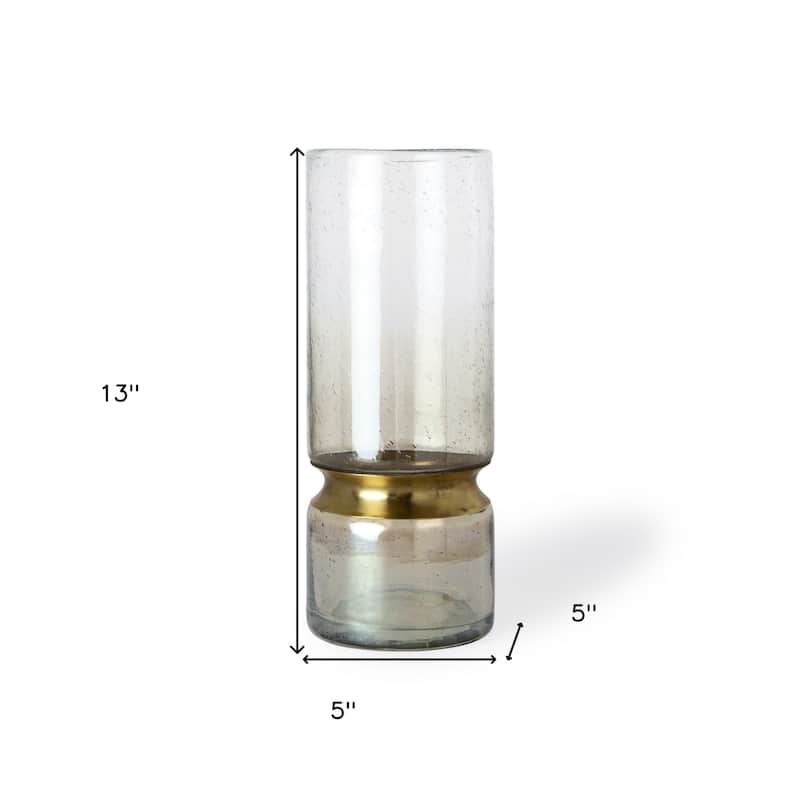 HomeRoots 13" Gold Abstract Cylinder Metal Table Vase