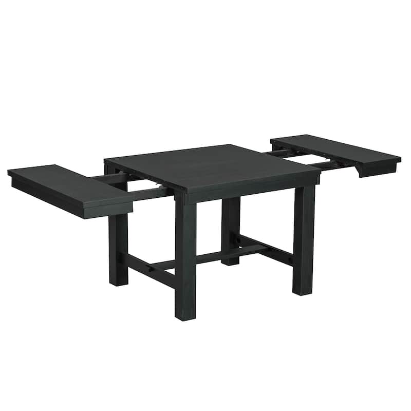 Roomfitters 82" Farmhouse Extendable 6-Piece Dining Table Set with Bench and 4 Upholstered Chairs, Two 11" Leaves
