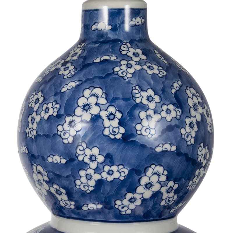 D13x25.7" Blue and White Round Two-Tiered Ceramic Vase Lamp