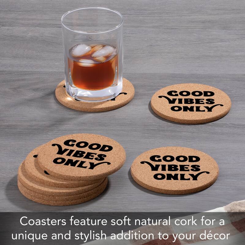 Good Vibes 4 Pack Absorbent Cork Coaster Made in The USA 4" Round