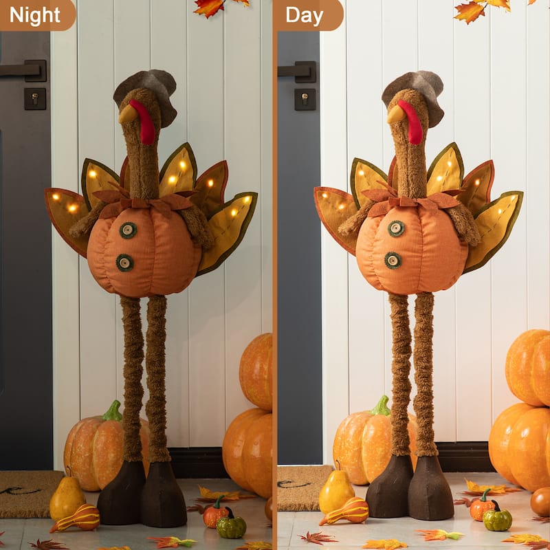 Glitzhome 37"H Thanksgiving LED Turkey Standing Decor with Telescoping Legs - Single