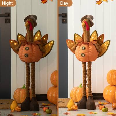 Glitzhome 37"H Thanksgiving LED Turkey Standing Decor with Telescoping Legs