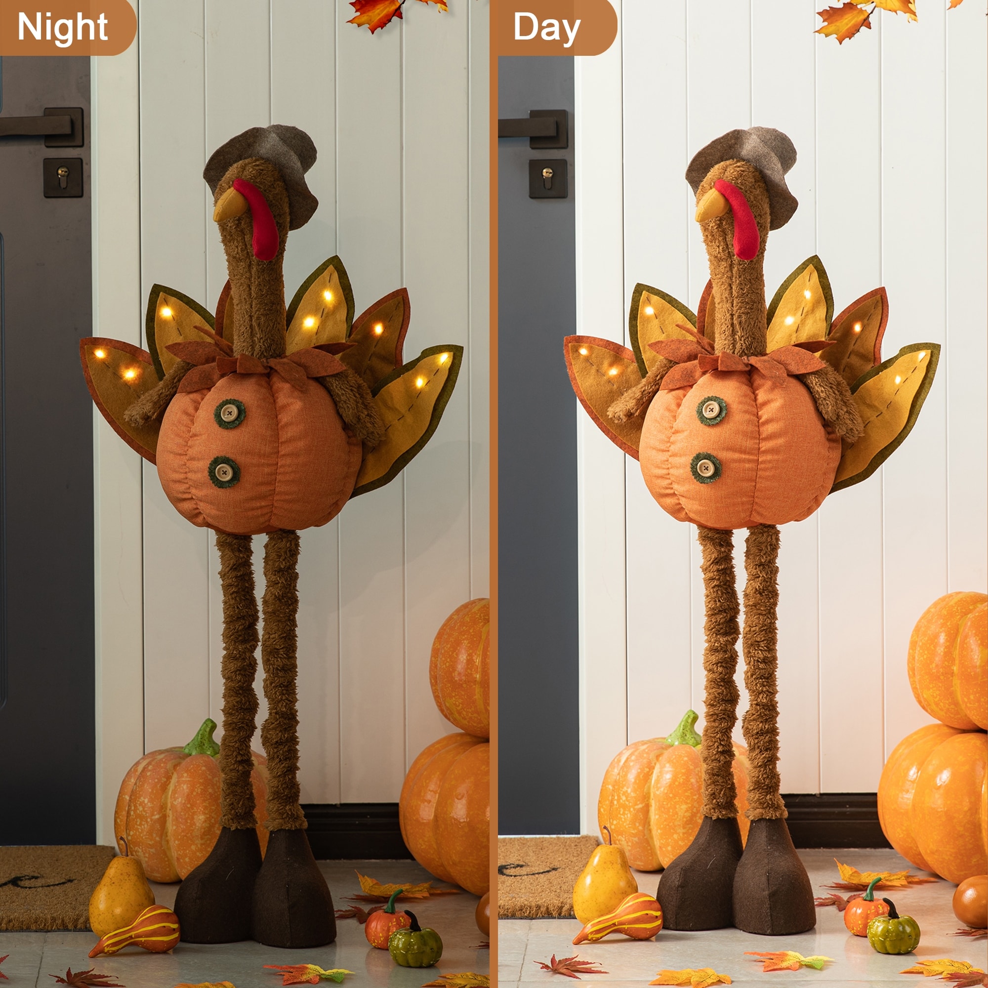 Glitzhome Set of 2 Thanksgiving LED Turkey Porch Decor With Telescoping Legs - 37"H/24"H