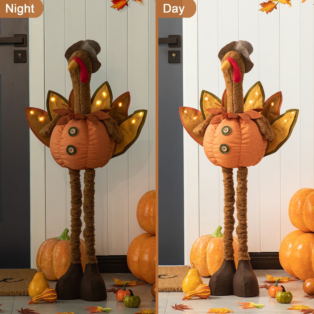 Glitzhome Set of 2 Thanksgiving LED Turkey Porch Decor With Telescoping Legs - 37"H/24"H