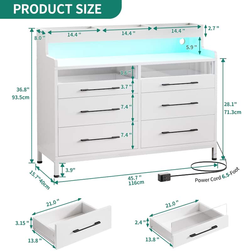 Moasis Modern 6-Drawer Storage Chest Dresser Drawer Organizers with LED Light