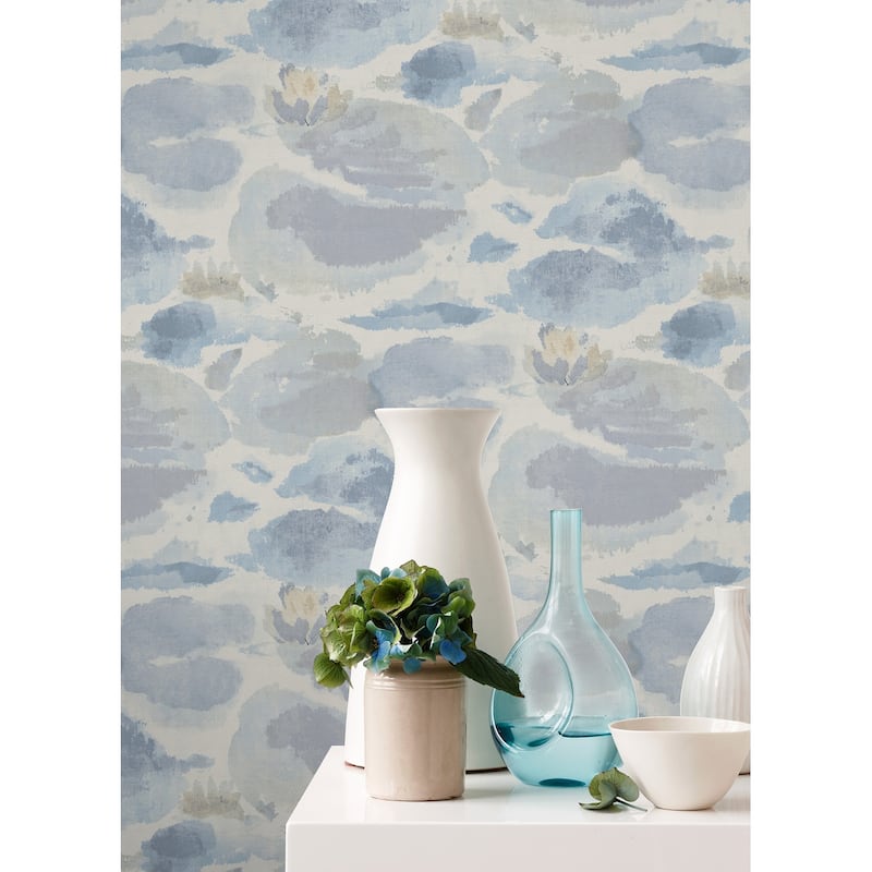 NuWallpaper Water Lily Blue Peel and Stick Wallpaper