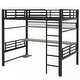 preview thumbnail 11 of 10, Full Size Metal Loft Bed Frame with Storage Shelf and LED Light, Iron mesh, Black