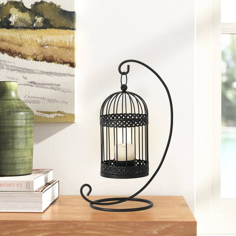 Adeco Birdcage Style Hanging Candle Holder Stand Vintage Lantern