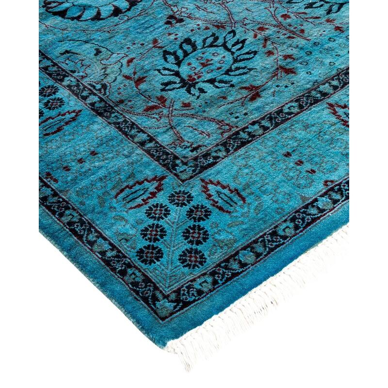 Overton Hand Knotted Wool Vintage Inspired Modern Contemporary Overdyed Blue Area Rug - 3' 1" x 5' 3"