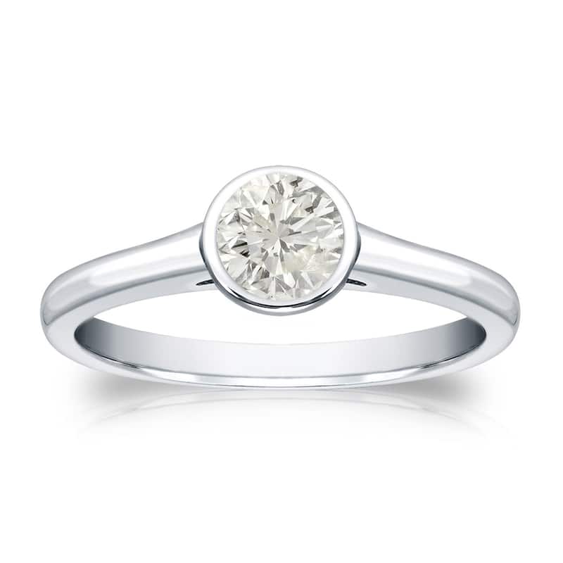 Auriya 18k Gold 1/3ctw Bezel Solitaire Diamond Engagement Ring - White - 4