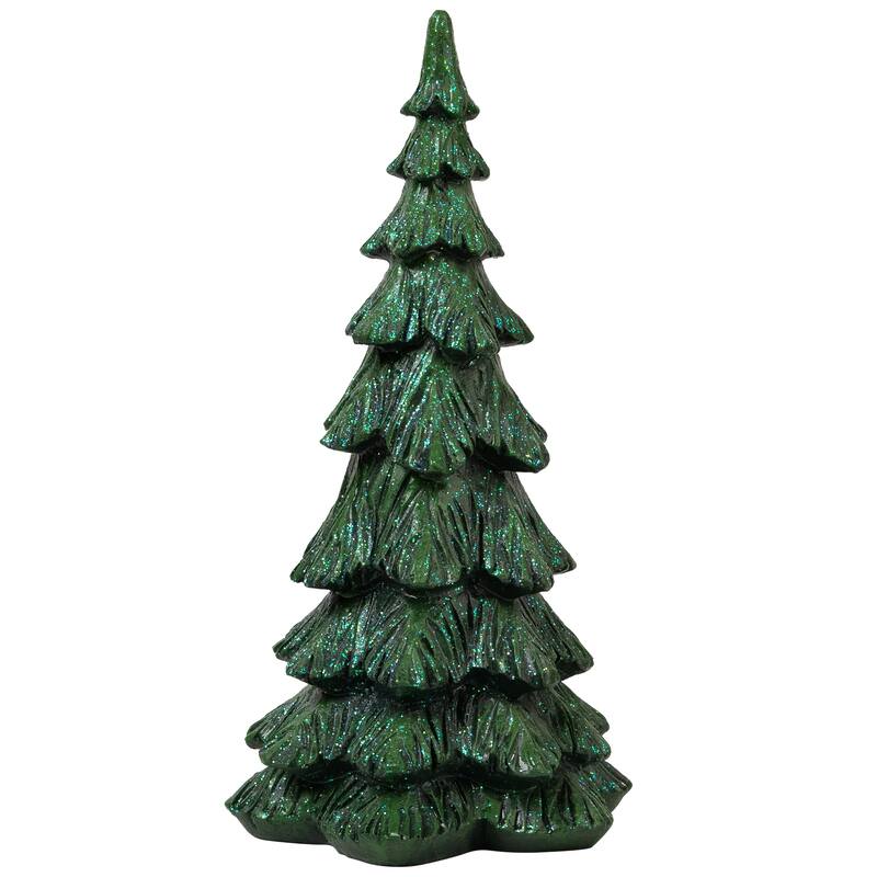 Carved Glittery Trees Christmas Decorations - Set of 2 - Green - 11.5"
