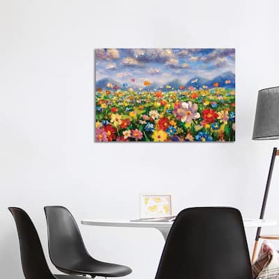 iCanvas "Flower Field In The Mountains Oil Painting" by Valery Rybakow Canvas Print