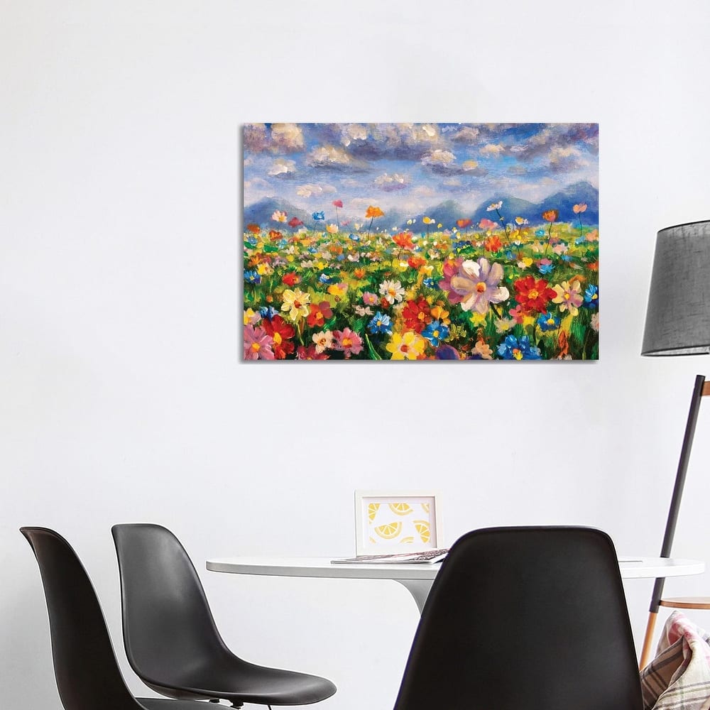 iCanvas "Flower Field In The Mountains Oil Painting" by Valery Rybakow Canvas Print