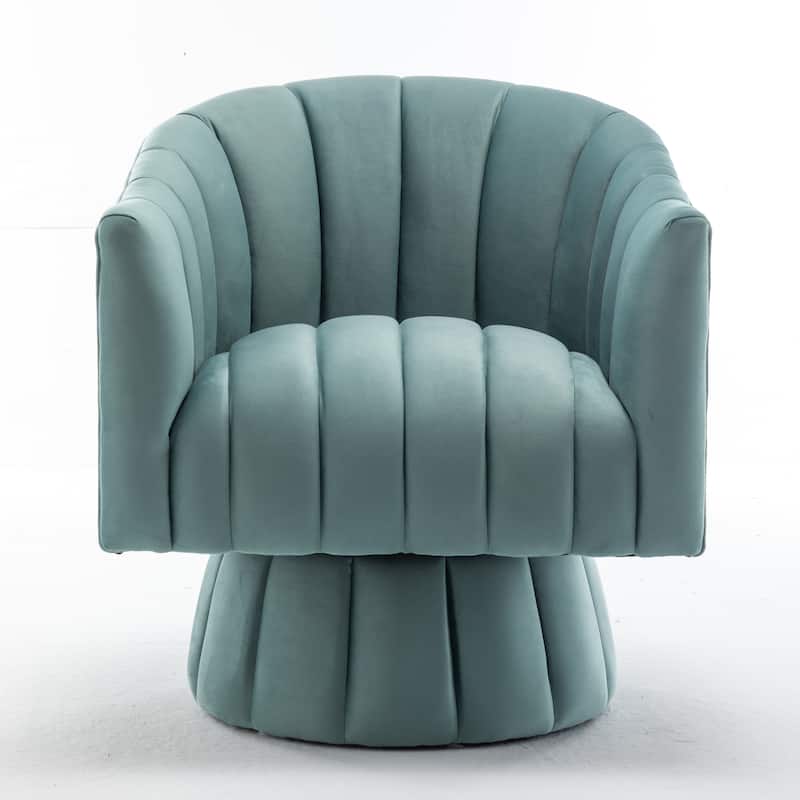 SEYNAR Modern Glam Velvet Upholstered Round Swivel Accent Arm Barrel Chair for Living Room - Blue