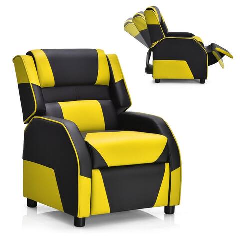 Kids Youth PU Leather Gaming Sofa Recliner with Headrest and Footrest - 24" x 27.5" x 32" (L x W x H)