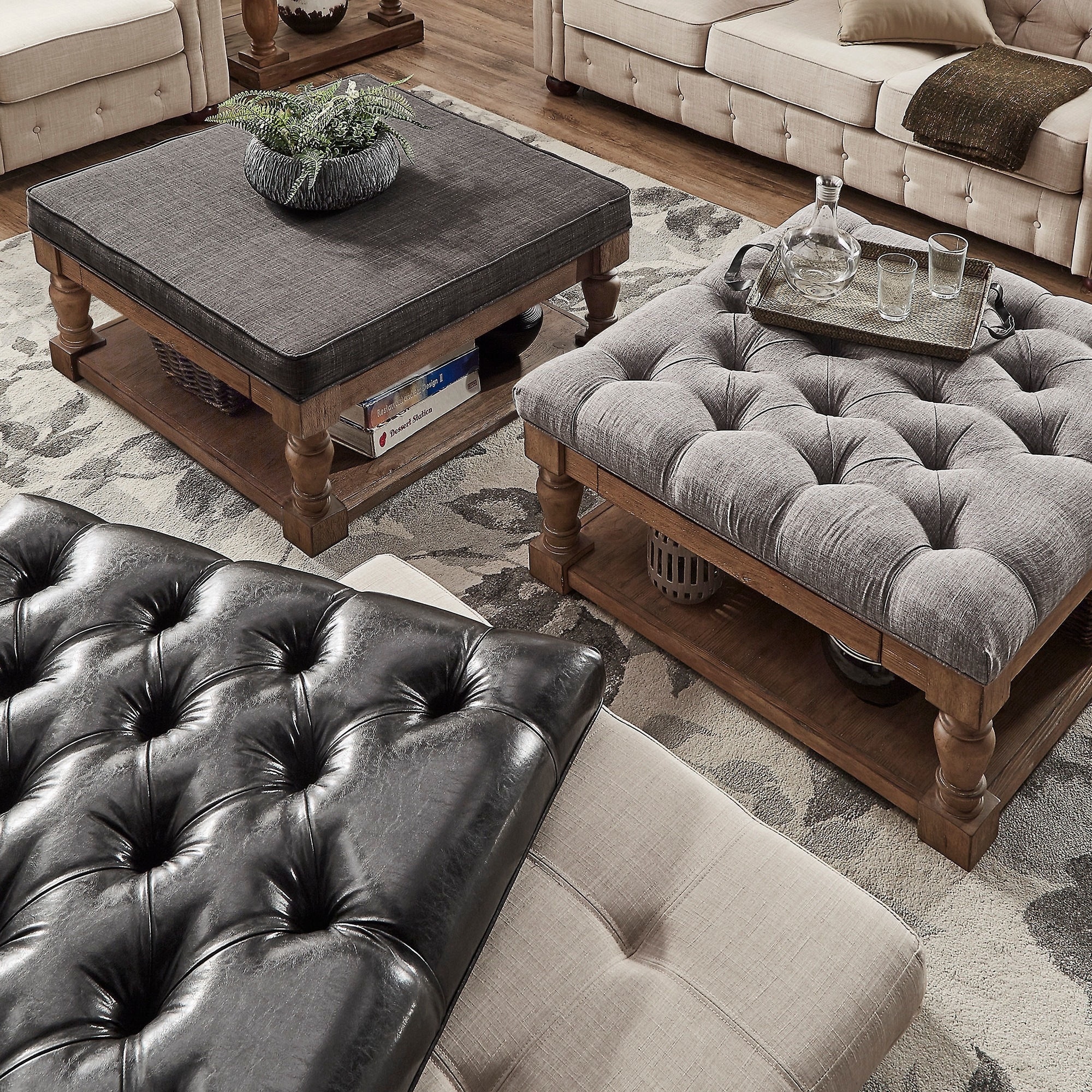 iNSPIRE Q Artisan Lennon Baluster Storage Tufted Ottoman Table
