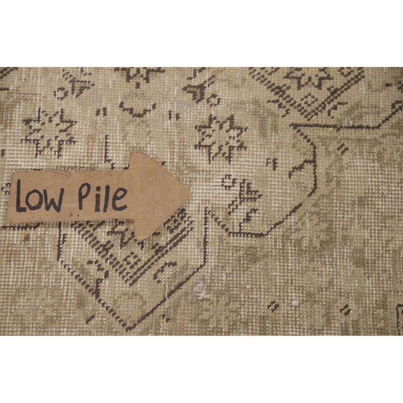 Distressed Tabriz Persian Vintage Rug Handmade Beige Wool Carpet - 6'5" x 9'5"