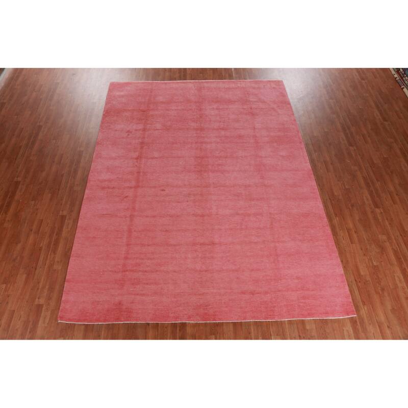 Hand Knotted Oriental 100% Wool Carpet Modern Solid Coral Gabbeh Area Rug - 12' 1'' X 9' 1''