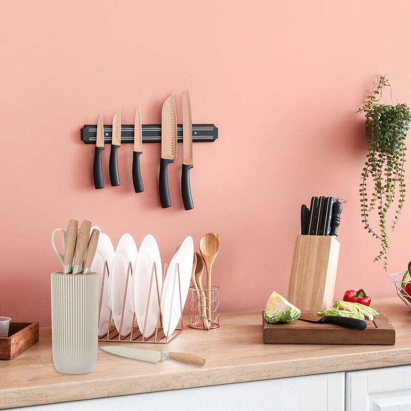 Kitchen Knife Set with Block, 6 Pcs Stainless Steel Knife Block Set