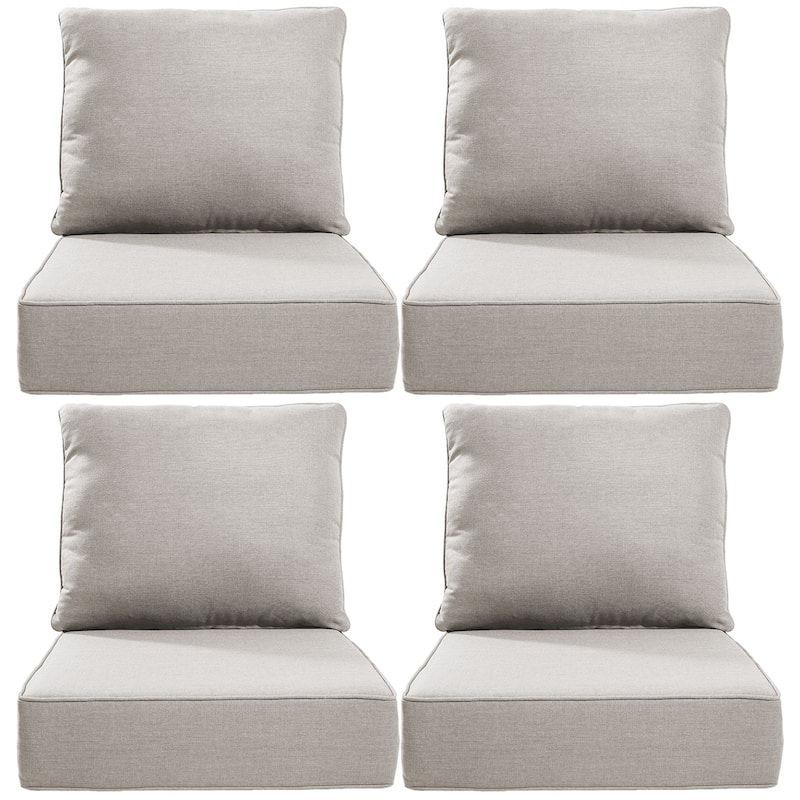 Gymojoy 24"x24"x6" Thick Cushions & Pillows Set - Deep Seat Indoor/Outdoor Water & Fade Resistant - Beige - Four Sets