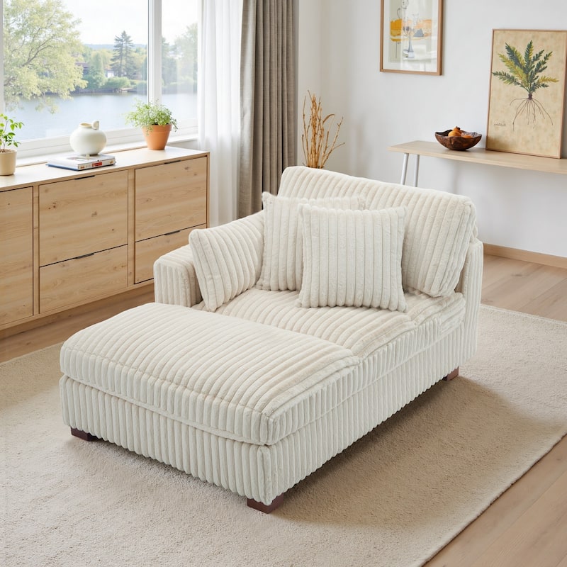 41" W Plush Corduroy Chaise Lounge with Pillows