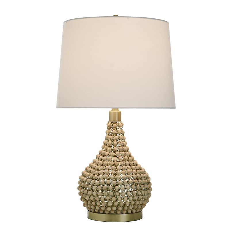 Medero Beaded Table Lamp - Fir Wood Beaded and Matte Gold Body - Off-White Shade