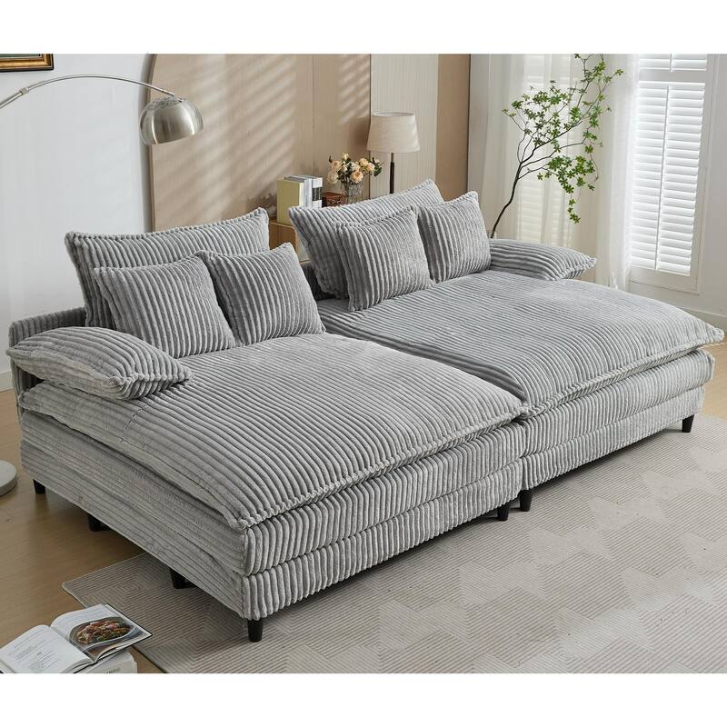 Oversized Double Lounge Chaise,Fluffy cushioned sofa bed,Deep Seat,Corduroy,4 Pillows,Four gears can be adjusted