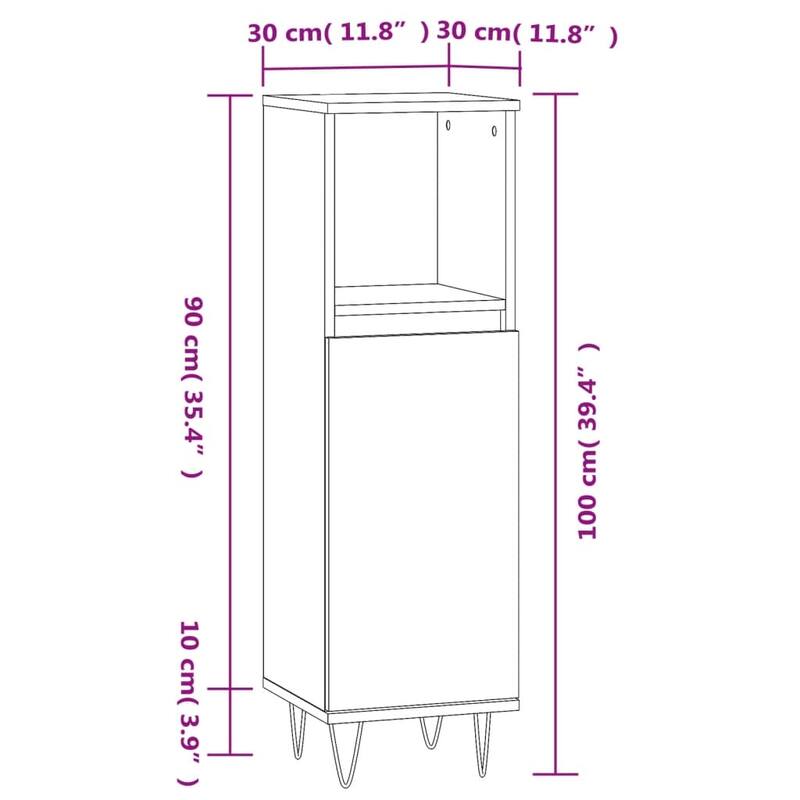 vidaXL Bathroom Cabinet Smoked oak Engineered wood Tall Bathroom Cabinet - 11.8 x 11.8 x 39.4 in
