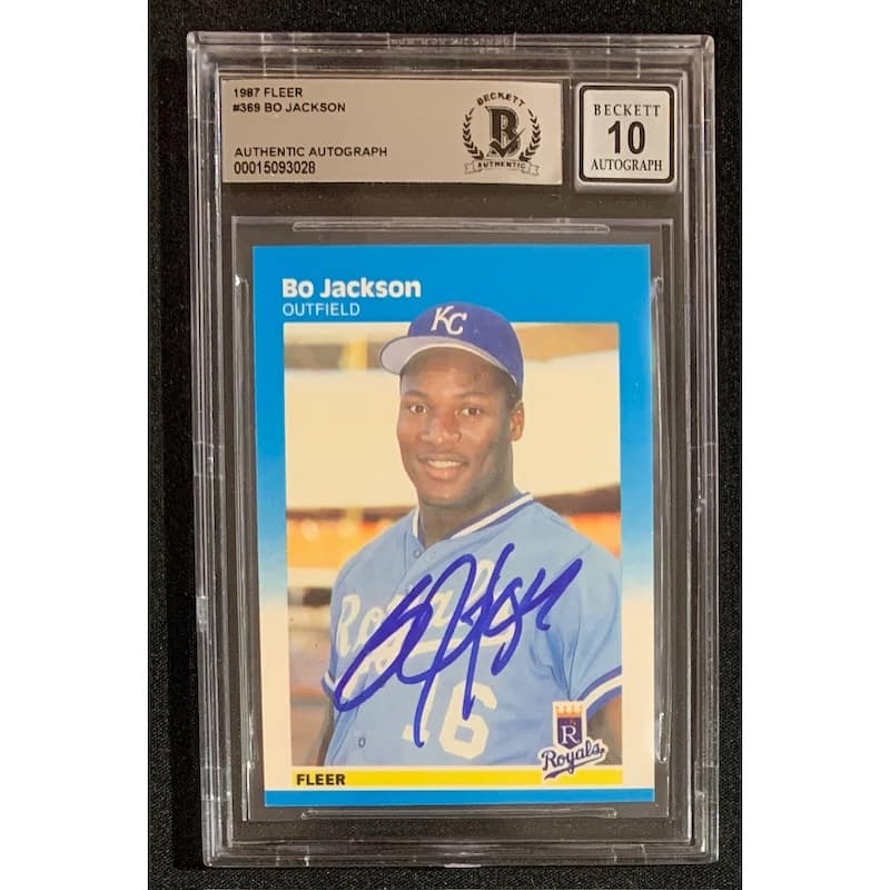 Bo Jackson 1987 Fleer Signed Baseball Rookie Card #369 Auto Graded Beckett 10 - 8'6" x 11'6"