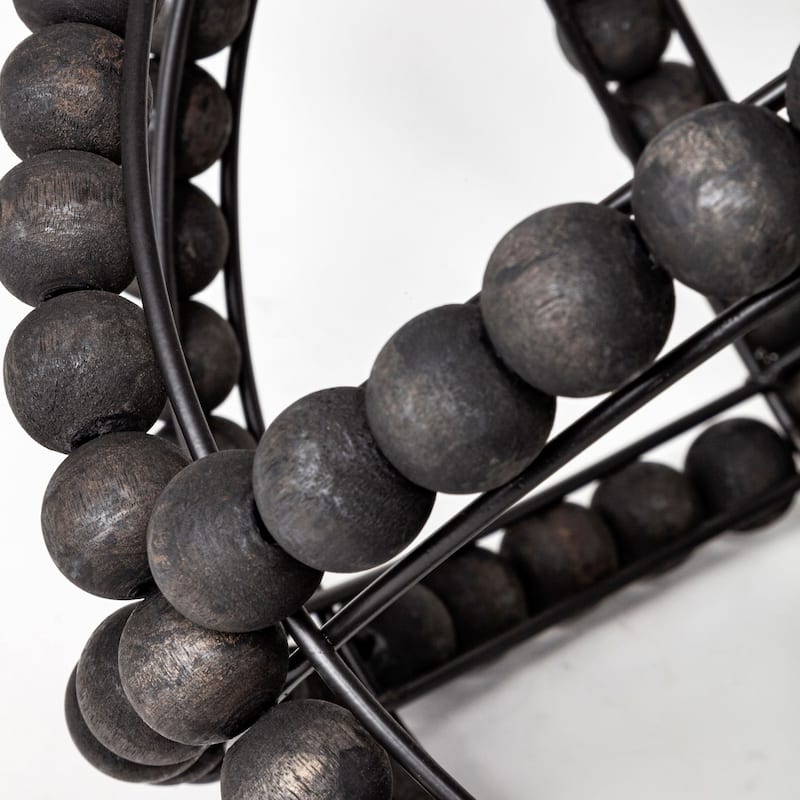 Black Wooden Bead and Metal Orb Sculpture
