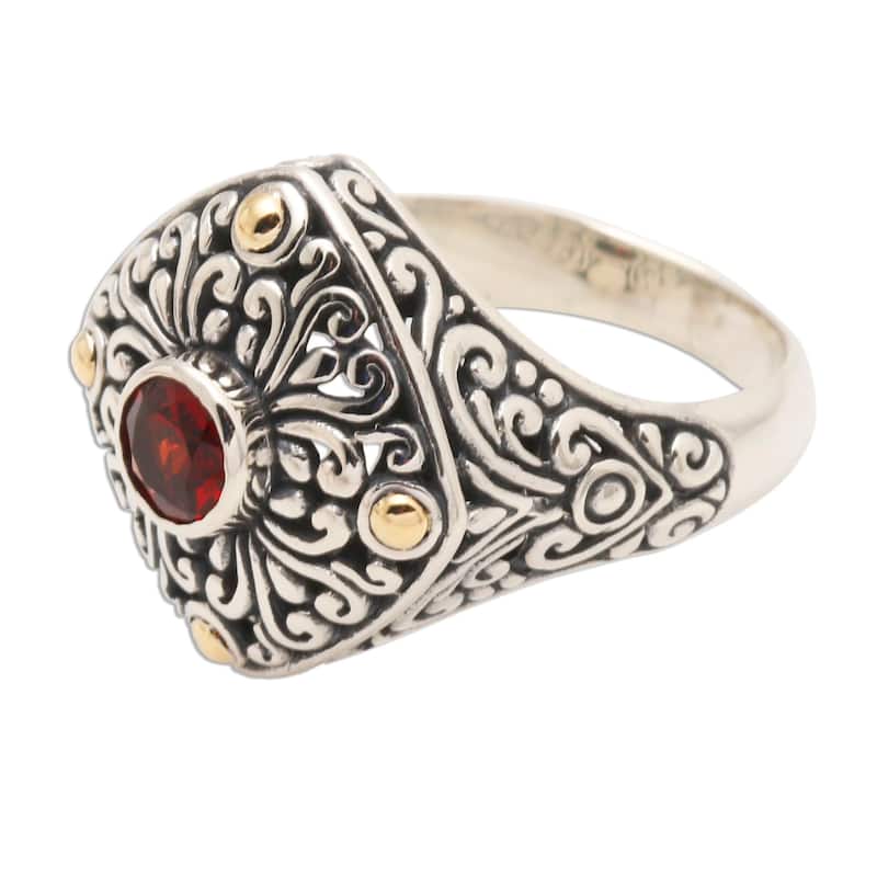 Novica Handmade Temple Base Gold-Accented Garnet Cocktail Ring