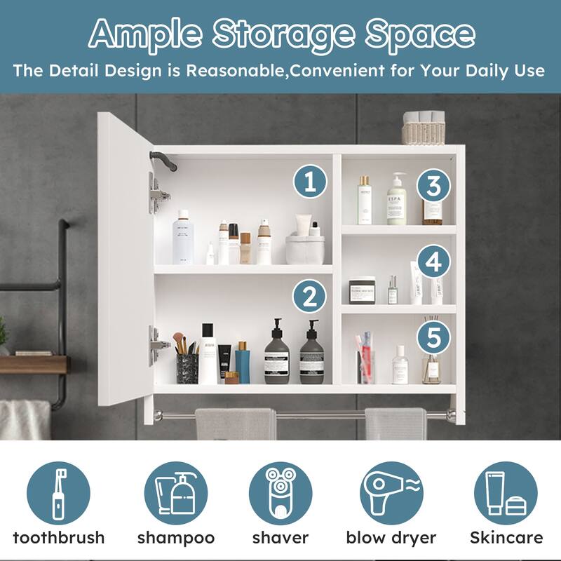 32" x 28" Rectangular Aluminum Surface Mount Medicine Cabinet with Mirror and Towel Rail - 32" x 28"