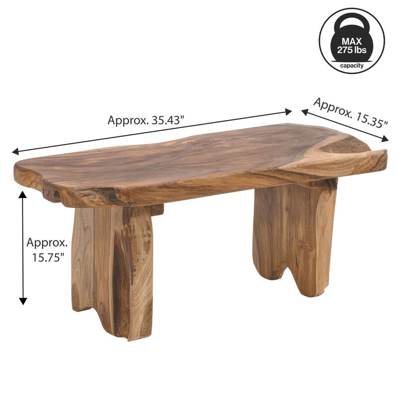 JONATHAN Y Stumpy Handcrafted Rustic Minimalist Live Edge Solid Teak Wood Entryway Bench