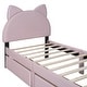 preview thumbnail 8 of 9, Twin Upholstered Platform Bed with 2 Drawers, Cute Wood Bed Frame Cartoon Ears Shaped Headboard, No Box Spring Required Pink
