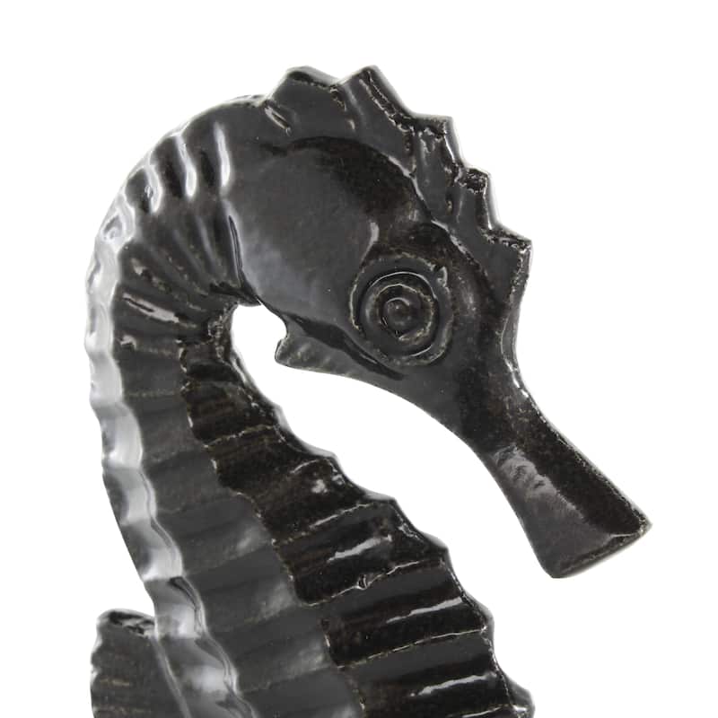 Aluminum Metal Sea Horse Decorative Sculpture with Square Bases - Set of 2 Black - Roche River Decor