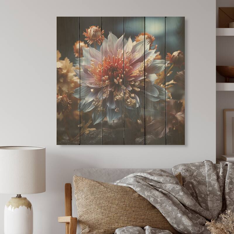 Designart "Crystal Cornflowers Harmony" Cornflowers Wood Wall Decor - Traditional Blue Wood Panel On Natural Pine Wood