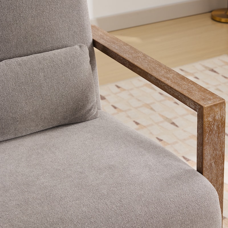 Mid-Century Boucle Upholstered Swivel Armchair With Pillow