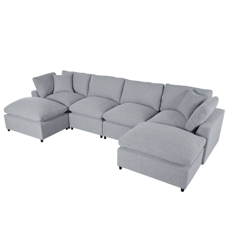 Large U-Shape Sectional Sofa with 4 Pillow, 6 Seat Modern Sofa with Removable Ottomans Upholstered Deep Seat Couches