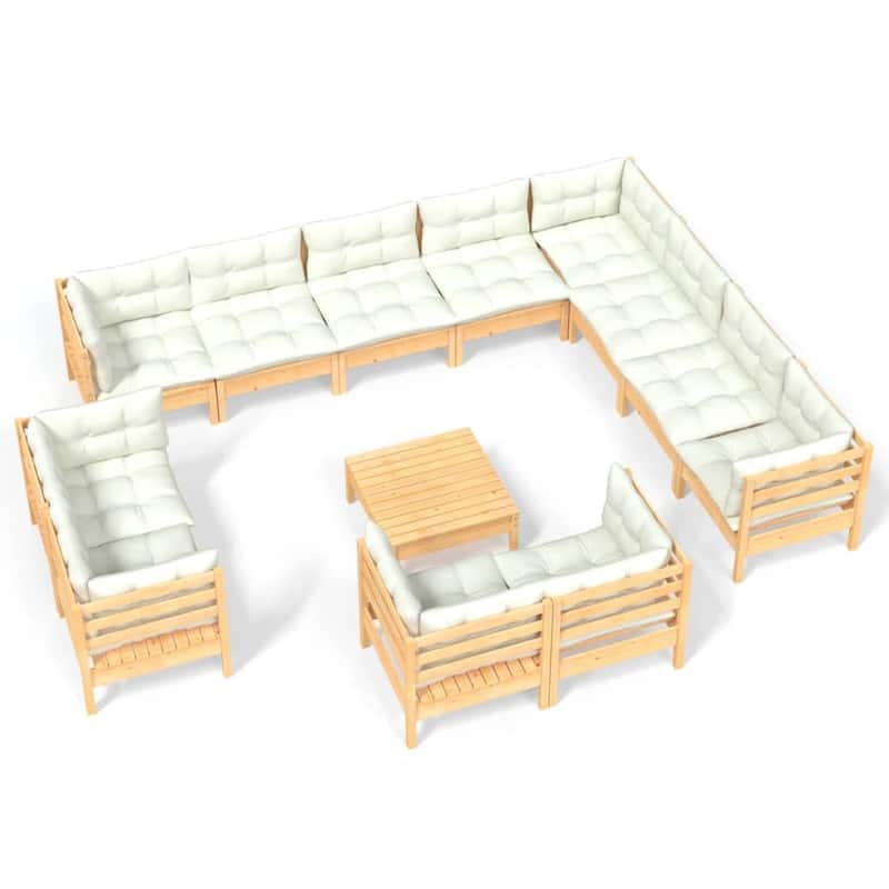 vidaXL Solid Pinewood Patio Lounge Set 13 Piece with Cushions Multi Colors - 25" x 25" x 24.6"