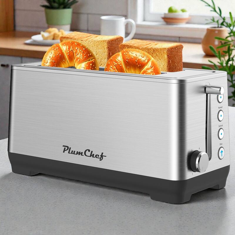 4 Slice Extra Wide Long Slot Toaster, Stainless Steel 1500W Toaster with 6 Browning Levels, Bagel Defrost