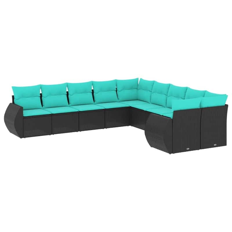 vidaXL 10 Piece Patio Sofa Set with Cushions Black Poly Rattan