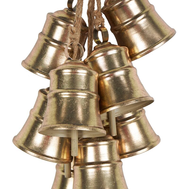 Gold Metal Cluster Decorative Bells with Jute Hanging Rope