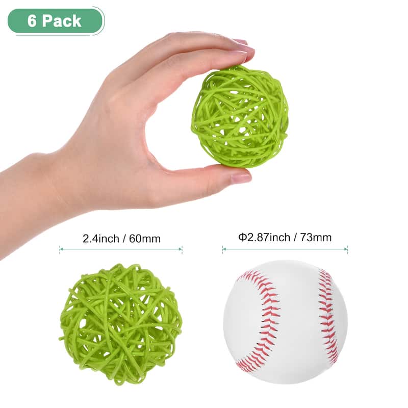 6-Pack Wicker Rattan Balls for Christmas/Weddings/DIY - Green - 2.4 Inch
