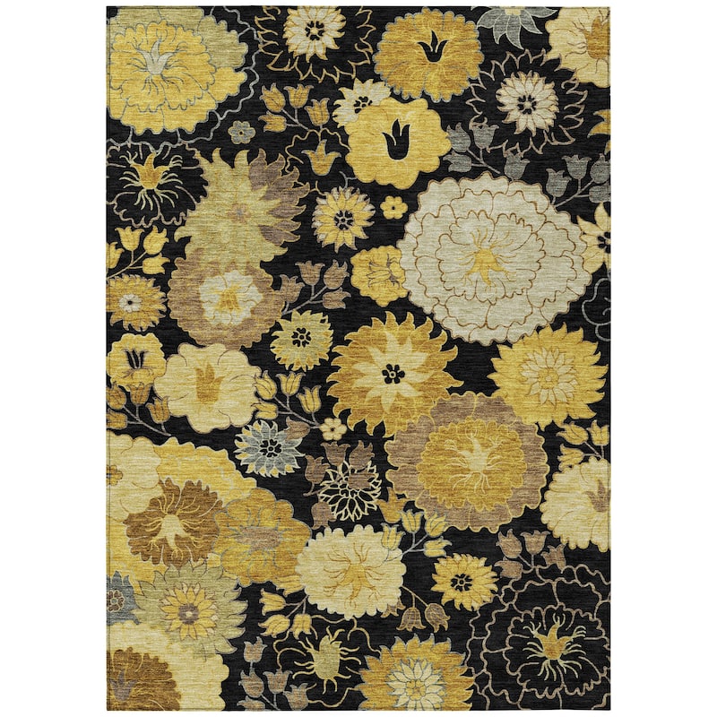 Machine Washable Indoor/ Outdoor Modern Floral Chantille Rug